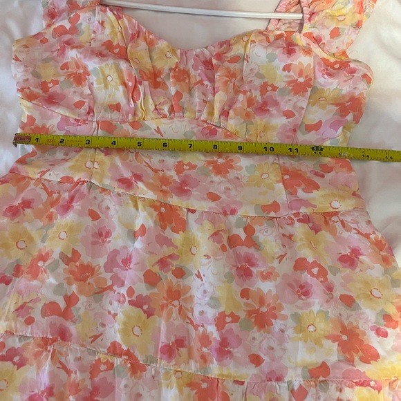 HOLLISTER DRESS FLORAL PINK YELLOW ELASTIC BACK RUFFLED STRAPS - Picture 9 of 9